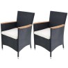 Chaises de jardin lot de 2 avec coussins Résine tressée Noir 632438632438