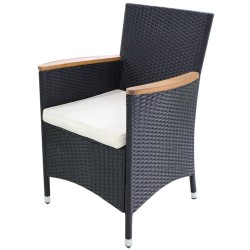 Chaises de jardin lot de 2 avec coussins Résine tressée Noir 632438632438