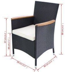 Chaises de jardin lot de 2 avec coussins Résine tressée Noir 632438632438