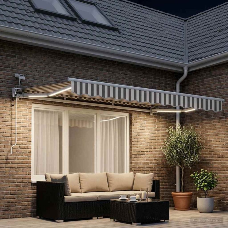 Auvent rétractable électrique Gris clair et blanc 3 x 2,5 m 632451632451