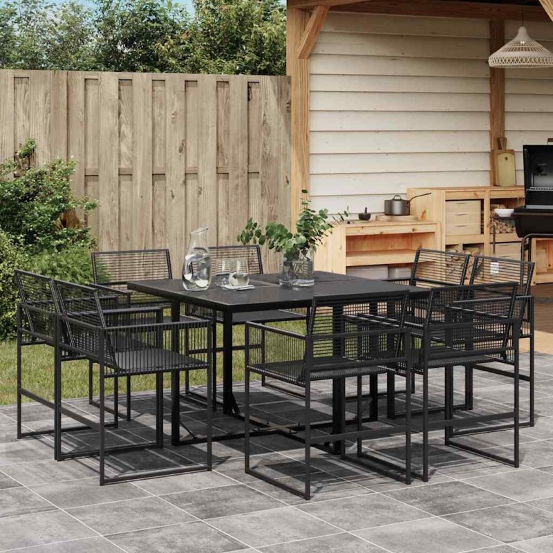 Ensemble à manger de jardin 9 pcs Noir Résine tressée 632500632500