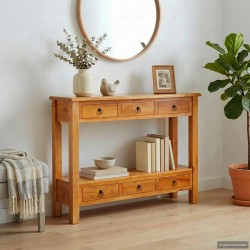 Table console Naturel 115 x 32 x 76 cm Bois de Mahogany Massif 632512632512