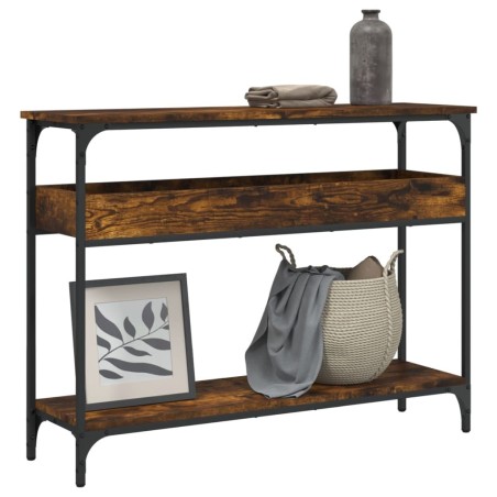 Table console avec étagère chêne fumé 100x29x75 cm 632532632532