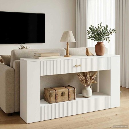 Table console Blanc Brillant 155 x 29 x 74 cm Bois d’ingénierie 632536632536