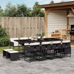 Ensemble à manger de jardin 13 pcs coussins noir résine tressée 632538632538
