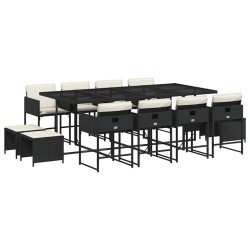 Ensemble à manger de jardin 13 pcs coussins noir résine tressée 632538632538