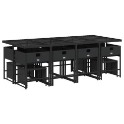Ensemble à manger de jardin 13 pcs coussins noir résine tressée 632538632538
