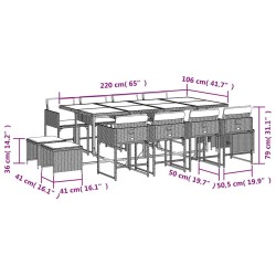 Ensemble à manger de jardin 13 pcs coussins noir résine tressée 632538632538