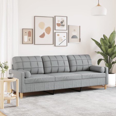 Canapé 3 places avec oreillers gris clair 210 cm tissu 632546632546