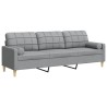 Canapé 3 places avec oreillers gris clair 210 cm tissu 632546632546