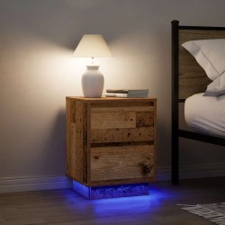 Tables de chevet avec lumières LED 2pcs vieux bois 38x34x50 cm 632576632576