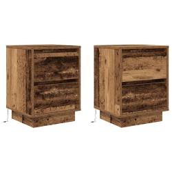 Tables de chevet avec lumières LED 2pcs vieux bois 38x34x50 cm 632576632576