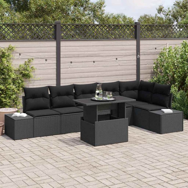 Ensemble de canapé de jardin avec coussin 7 pcs Noir 632635632635
