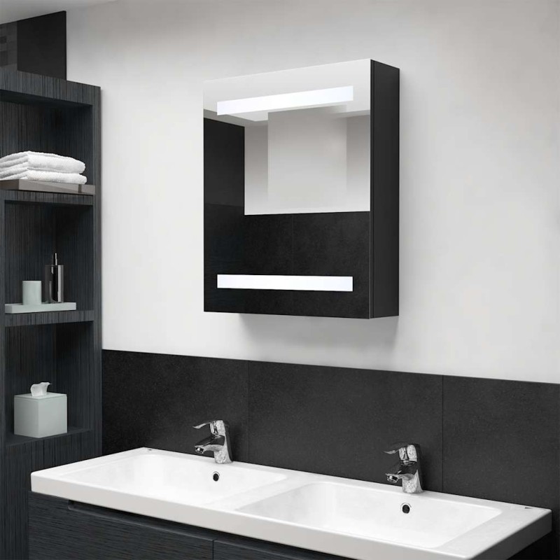 Armoire de salle de bain à miroir LED noir 50x14x60 cm 632706632706