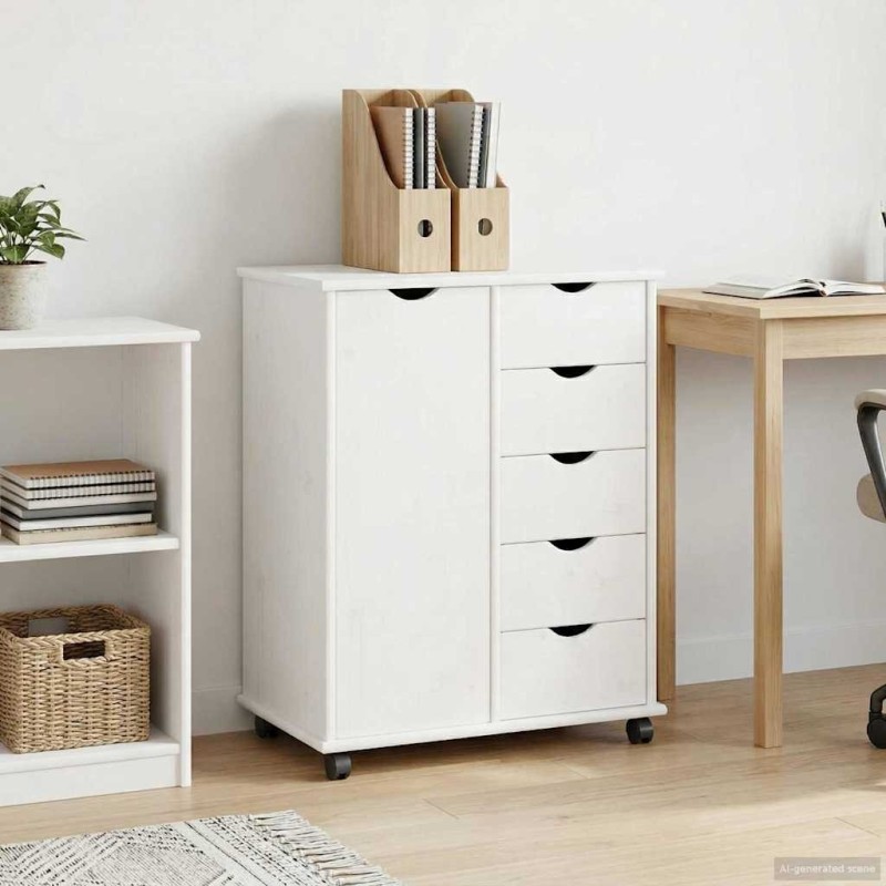 Cabinet roulant Blanc 63,5 x 39 x 79 cm Bois de Pin Massif 632714632714
