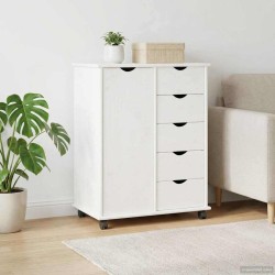 Cabinet roulant Blanc 63,5 x 39 x 79 cm Bois de Pin Massif 632714632714