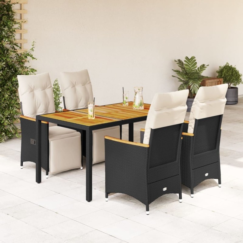Ensemble de bistro de jardin 5 pcs coussins noir poly rotin 632731632731
