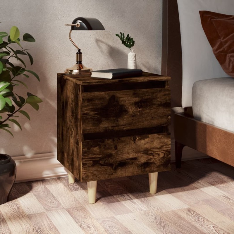Tables de chevet et pieds en bois 2 pcs Chêne fumé 40x35x50 cm 632746632746