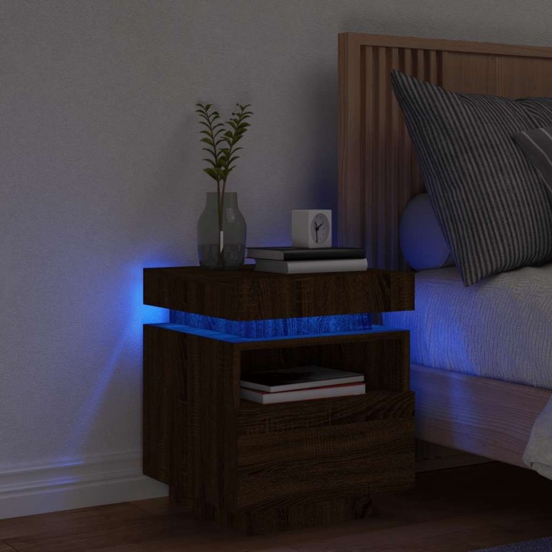 Armoire de chevet avec lumières LED chêne marron 40x39x48,5 cm 632843632843