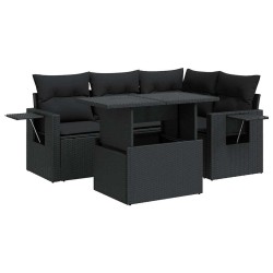 Salon de jardin 5 pcs avec coussins noir résine tressée 632865632865