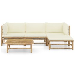 Salon de jardin 5 pcs avec coussins blanc crème bambou 632929632929