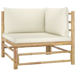Salon de jardin 5 pcs avec coussins blanc crème bambou 632929632929