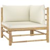 Salon de jardin 5 pcs avec coussins blanc crème bambou 632929632929