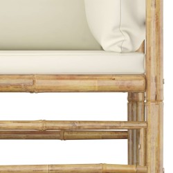 Salon de jardin 5 pcs avec coussins blanc crème bambou 632929632929