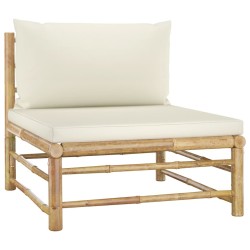 Salon de jardin 5 pcs avec coussins blanc crème bambou 632929632929