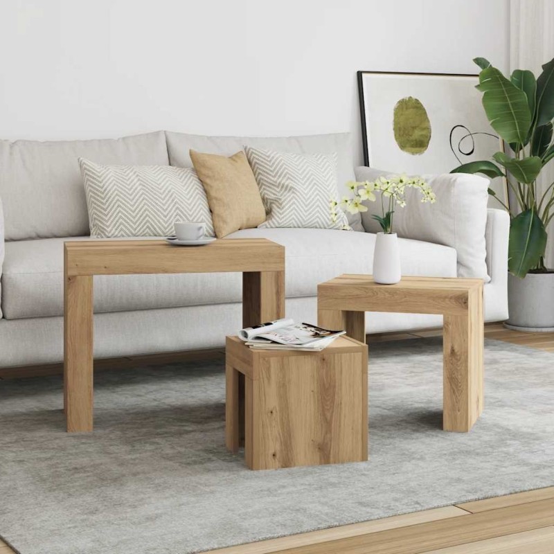 Tables basses gigognes 3 pcs chêne artisanal bois d'ingénierie 632971632971