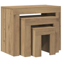Tables basses gigognes 3 pcs chêne artisanal bois d'ingénierie 632971632971