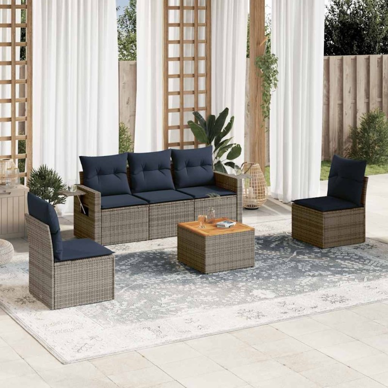 Ensemble de canapé de jardin 6 pcs avec coussins gris résine tressée 632975632975
