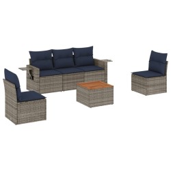Ensemble de canapé de jardin 6 pcs avec coussins gris résine tressée 632975632975