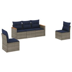 Ensemble de canapé de jardin 5 pcs avec coussins gris résine tressée 632976632976