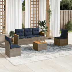 Ensemble de canapé de jardin 6 pcs avec coussins gris résine tressée 632977632977