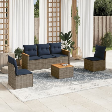 Ensemble de canapé de jardin 6 pcs avec coussins gris résine tressée 632977632977