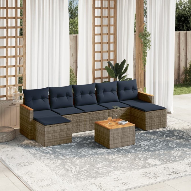 Ensemble de canapé de jardin 8 pcs avec coussins gris résine tressée 632979632979