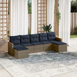 Ensemble de canapé de jardin 7 pcs avec coussins gris résine tressée 632982632982