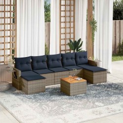 Ensemble de canapé de jardin 8 pcs avec coussins gris résine tressée 632983632983
