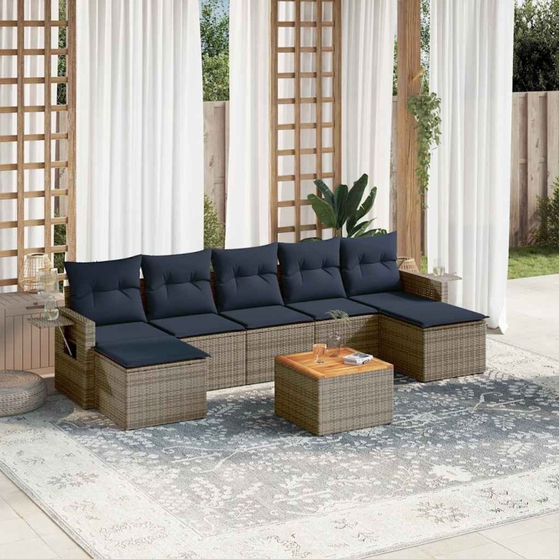 Ensemble de canapé de jardin 8 pcs avec coussins gris résine tressée 632983632983