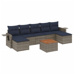 Ensemble de canapé de jardin 8 pcs avec coussins gris résine tressée 632983632983