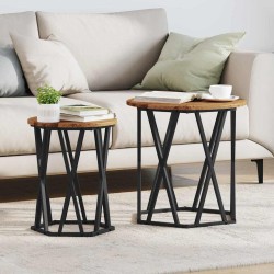 Table basse 2 pcs Bois Ancien Bois d'ingénierie et acier 632987632987
