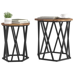 Table basse 2 pcs Bois Ancien Bois d'ingénierie et acier 632987632987