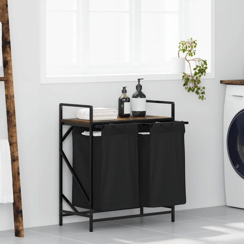 Panier à linge à 2 compartiments avec étagère chêne fumé 633010633010