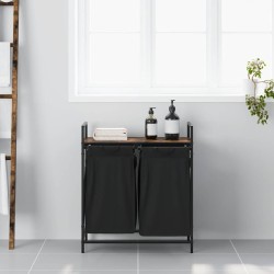 Panier à linge à 2 compartiments avec étagère chêne fumé 633010633010