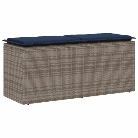 Banc de jardin avec coussin gris 110x40x44 cm résine tressée 633081633081