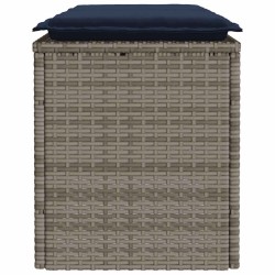 Banc de jardin avec coussin gris 110x40x44 cm résine tressée 633081633081