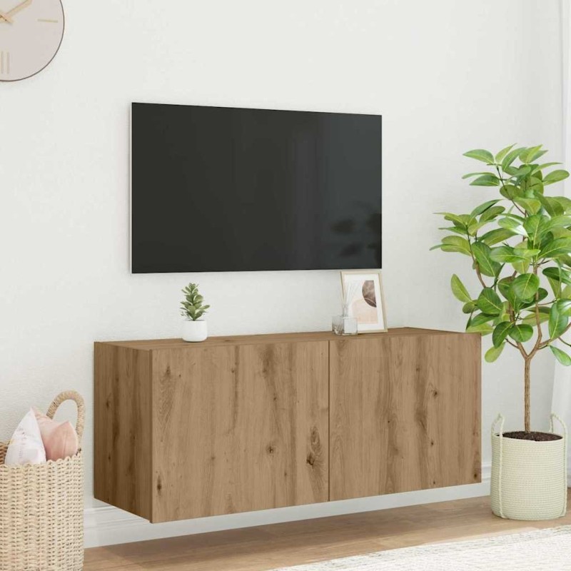 Meuble TV mural Chêne artisanal Bois d'ingénierie 633116633116