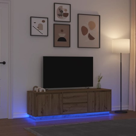 Meuble TV avec éclairages LED chêne artisanal 160,5x41x50 cm 633133633133