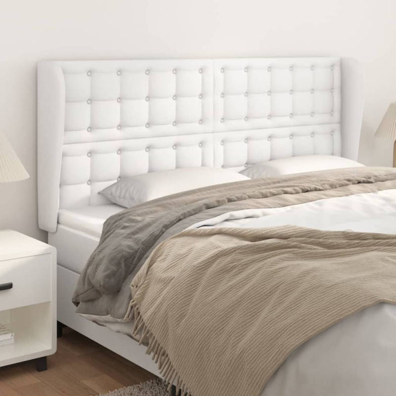 Tête de lit avec oreilles Blanc 163x23x118/128 cm Similicuir 633158633158